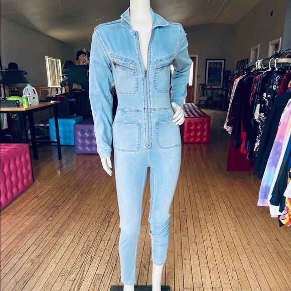 Free People Pants - Free People Lennox Medium Wash Denim Skinny Utility Jumpsuit - XS